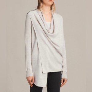 All Saints Drina Kandi Grey Knit Asymmetrical Cardigan Size 8
